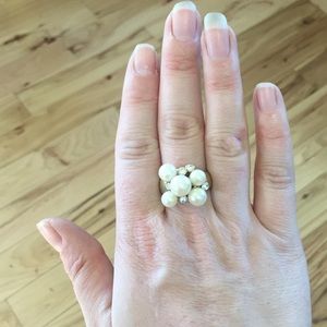 Lia Sophia Gold Pearl/Stone Bauble Statement Ring